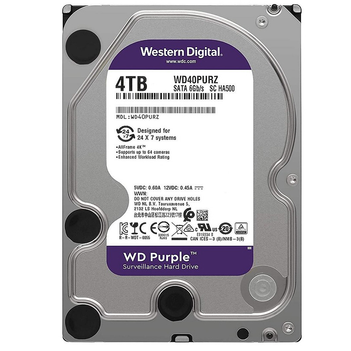 WESTERN 4TB      AV 3.5″. 64M IntelliPower SATA 6Gb/S – Purple – WD40PURZ